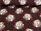 Eigenproduktion French Terry Weihnachts Eule auf Dunkelrot