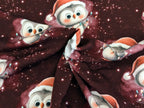 Eigenproduktion French Terry Weihnachts Eule auf Dunkelrot