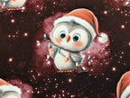 Eigenproduktion French Terry Weihnachts Eule auf Dunkelrot