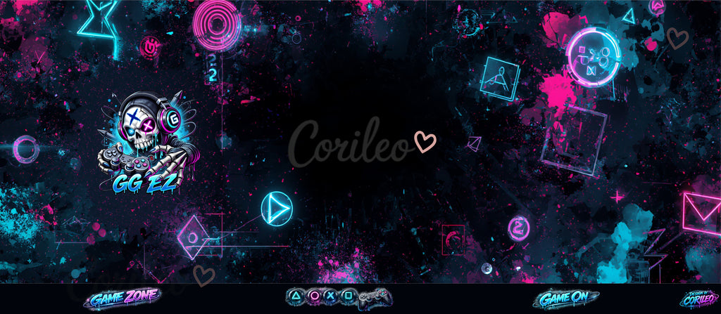 Vorbestellung French Terry Panel Neon Gamer Skelett ca. 70 x 165 cm