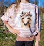 Self-produced Cotton Jersey Panel Horse Flower Pony on Stripes Butterfly Light Pink