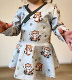 In-house Production Cotton Jersey Little Little Tiger on Grey Light Mint