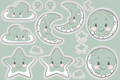 Baumwolljersey Panel Kissen Mond Wolken Sterne Mint