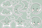 Baumwolljersey Panel Kissen Mond Wolken Sterne Mint