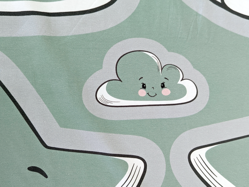 Baumwolljersey Panel Kissen Mond Wolken Sterne Mint