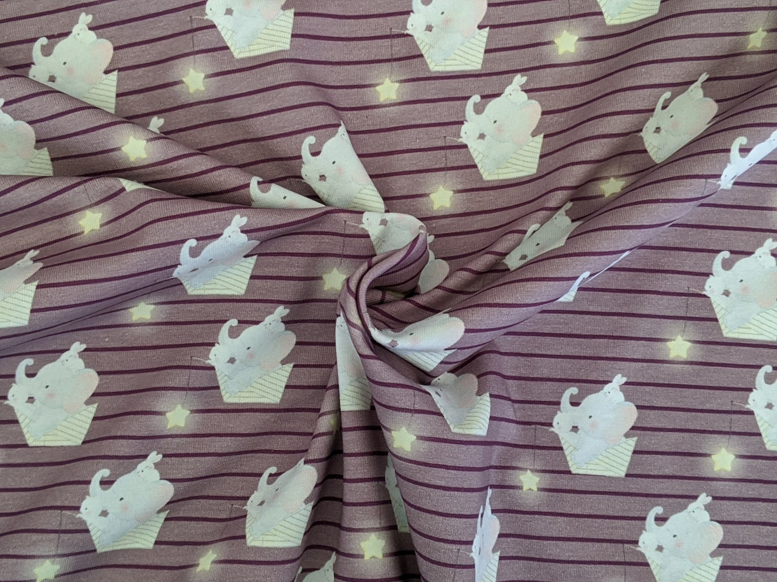 Cotton Jersey Elephants Boats Aubergine