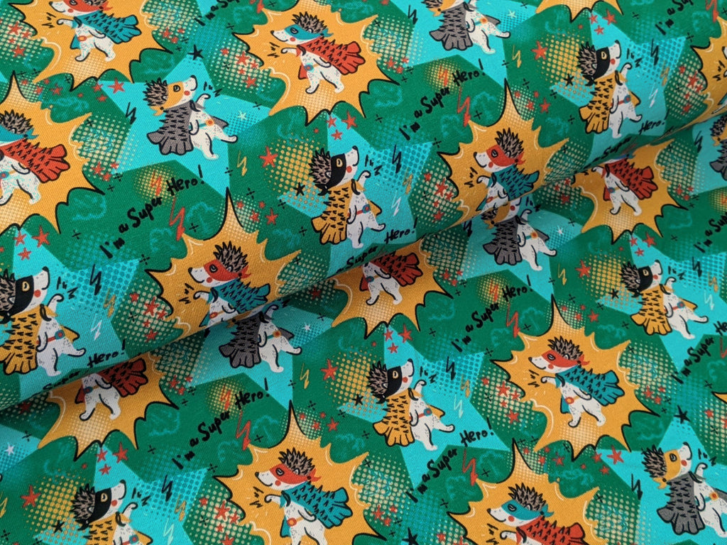 Cotton Jersey Superhero Hedgehog Green