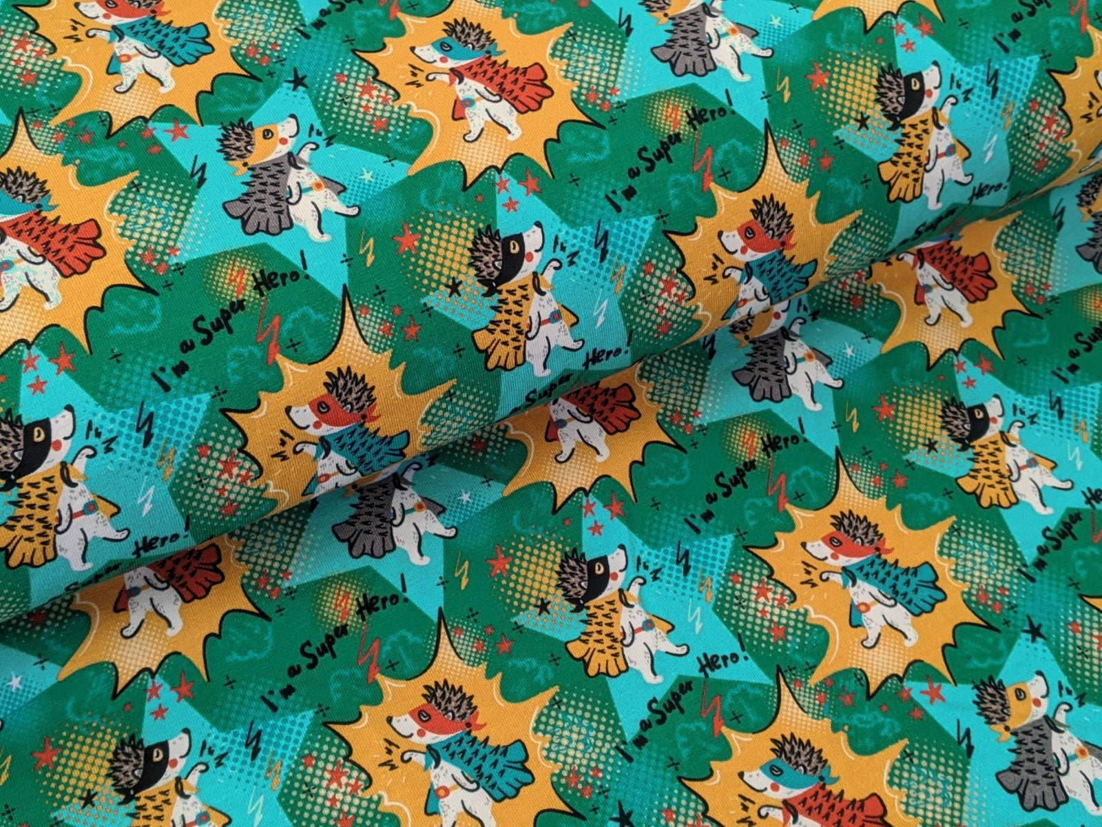 Cotton Jersey Superhero Hedgehog Green