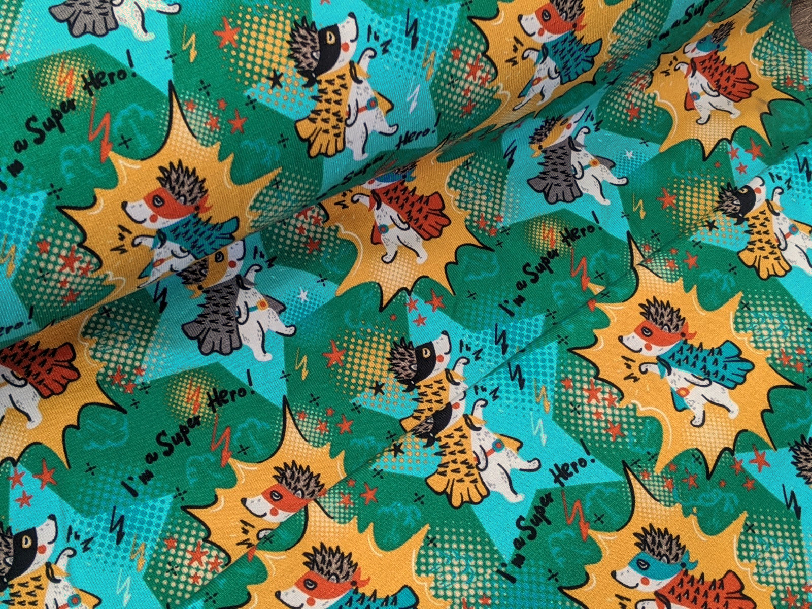 Cotton Jersey Superhero Hedgehog Green