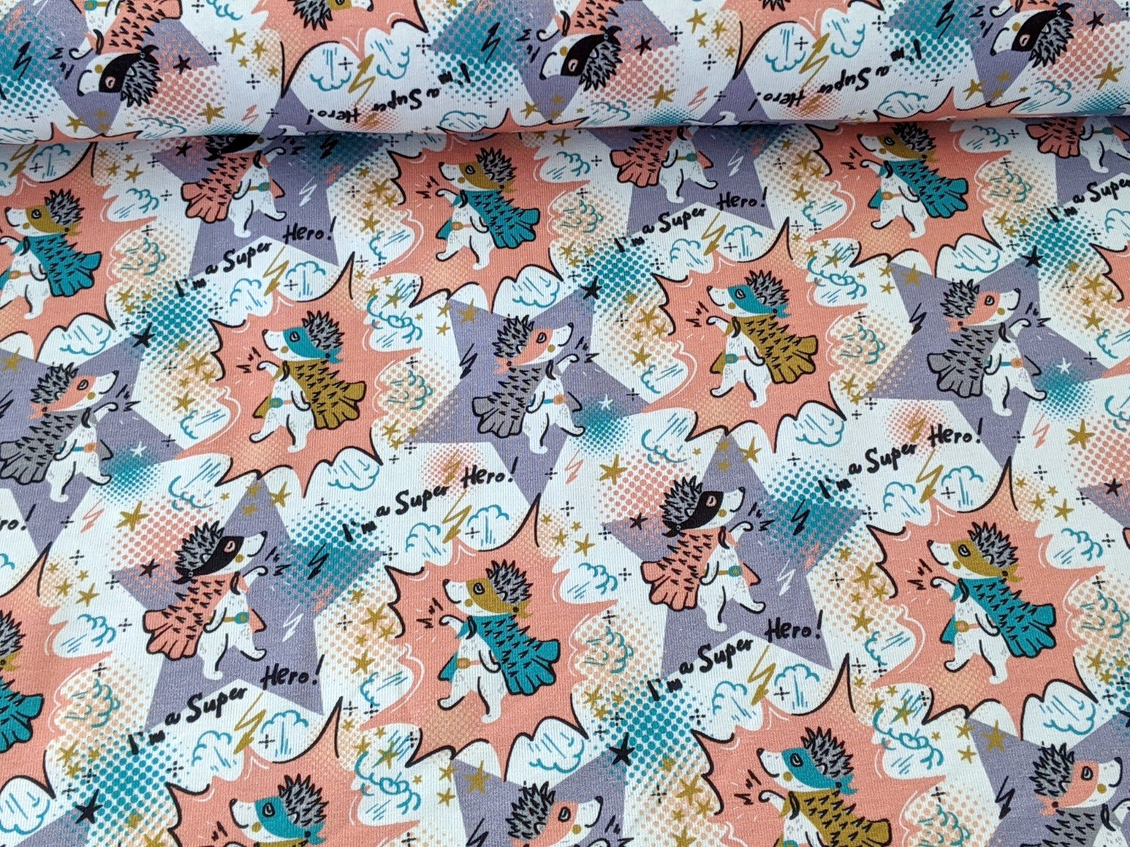 Cotton Jersey Superhero Hedgehog Ecru
