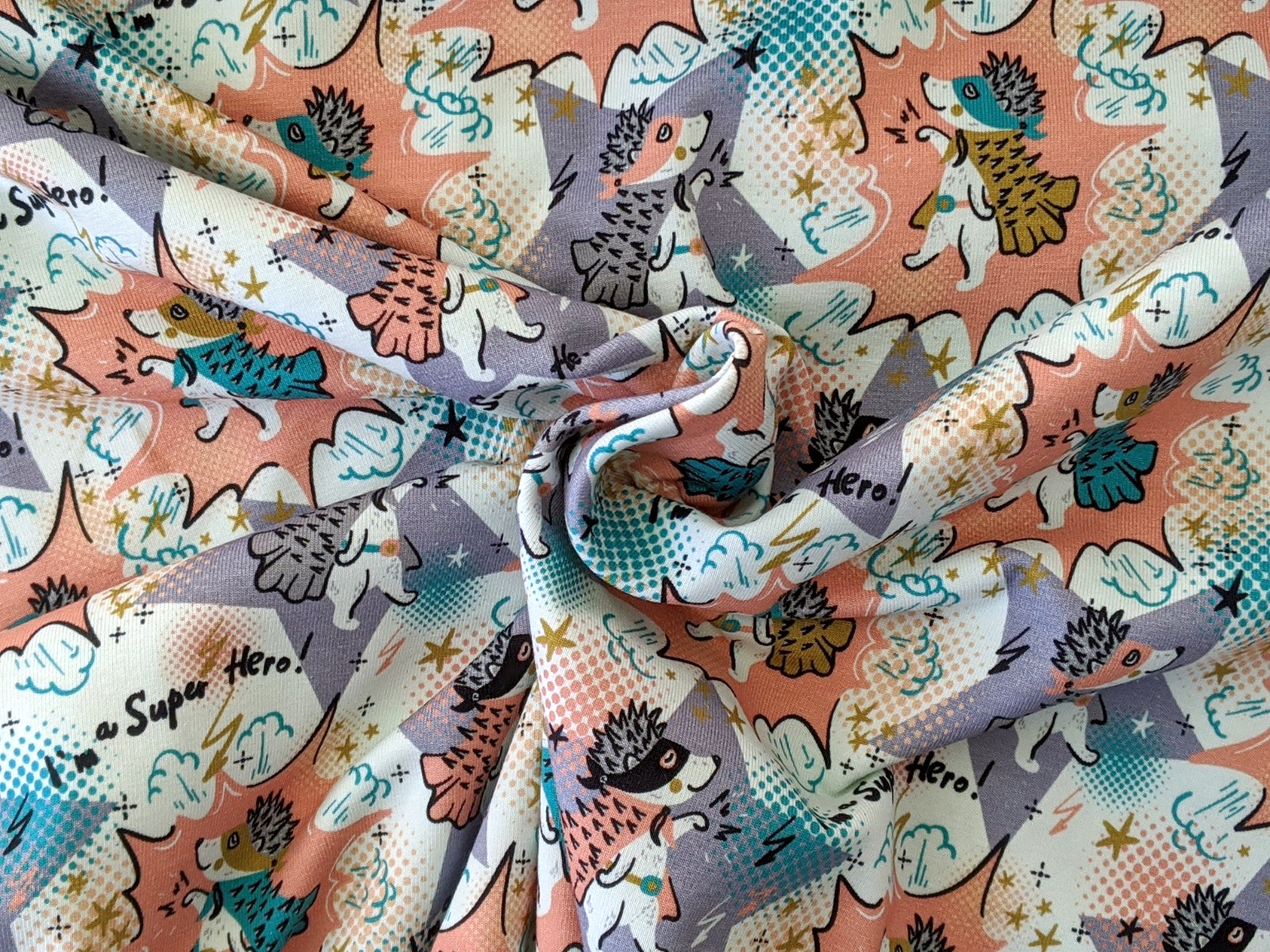 Cotton Jersey Superhero Hedgehog Ecru