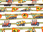 Cotton Jersey Digital Construction Site Construction Vehicles Stripes Green/White