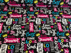 Eigenproduktion Baumwolljersey Magic Girl Summer auf Schwarz