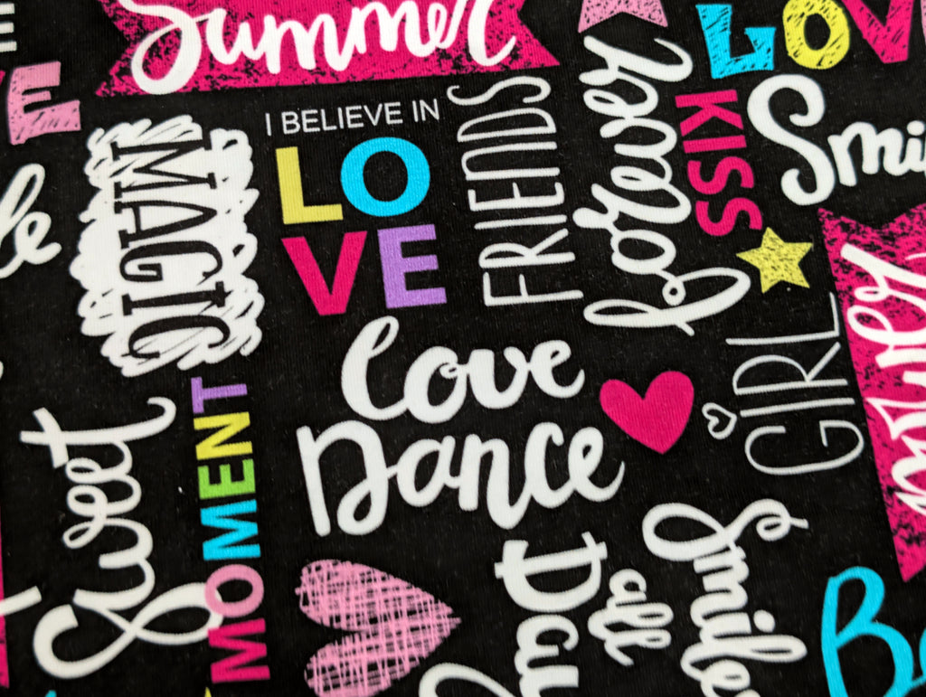 Eigenproduktion Baumwolljersey Magic Girl Summer auf Schwarz