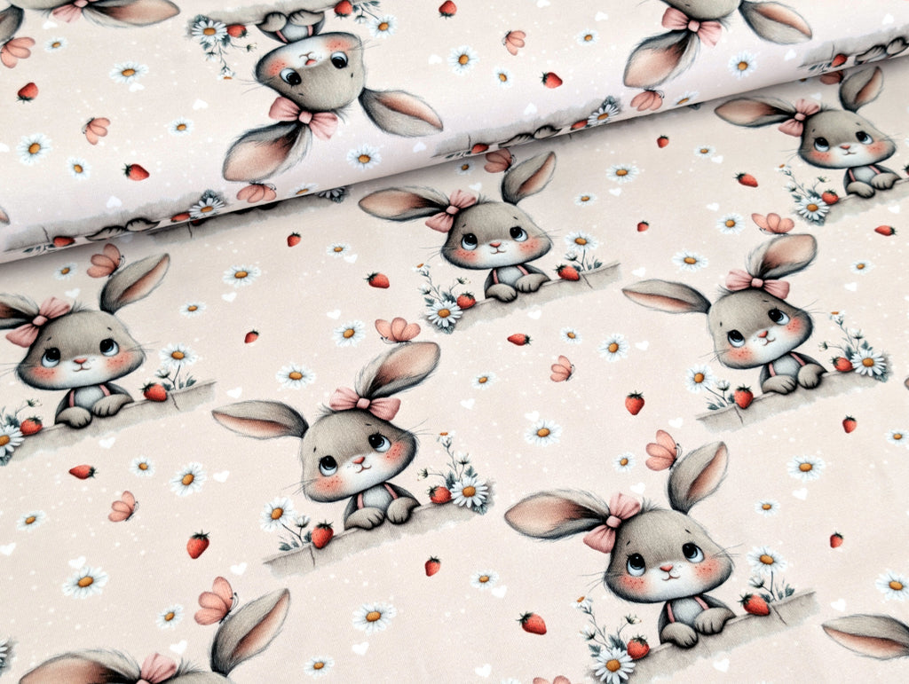 In-house production Cotton Jersey Bunny Girl Daisies
