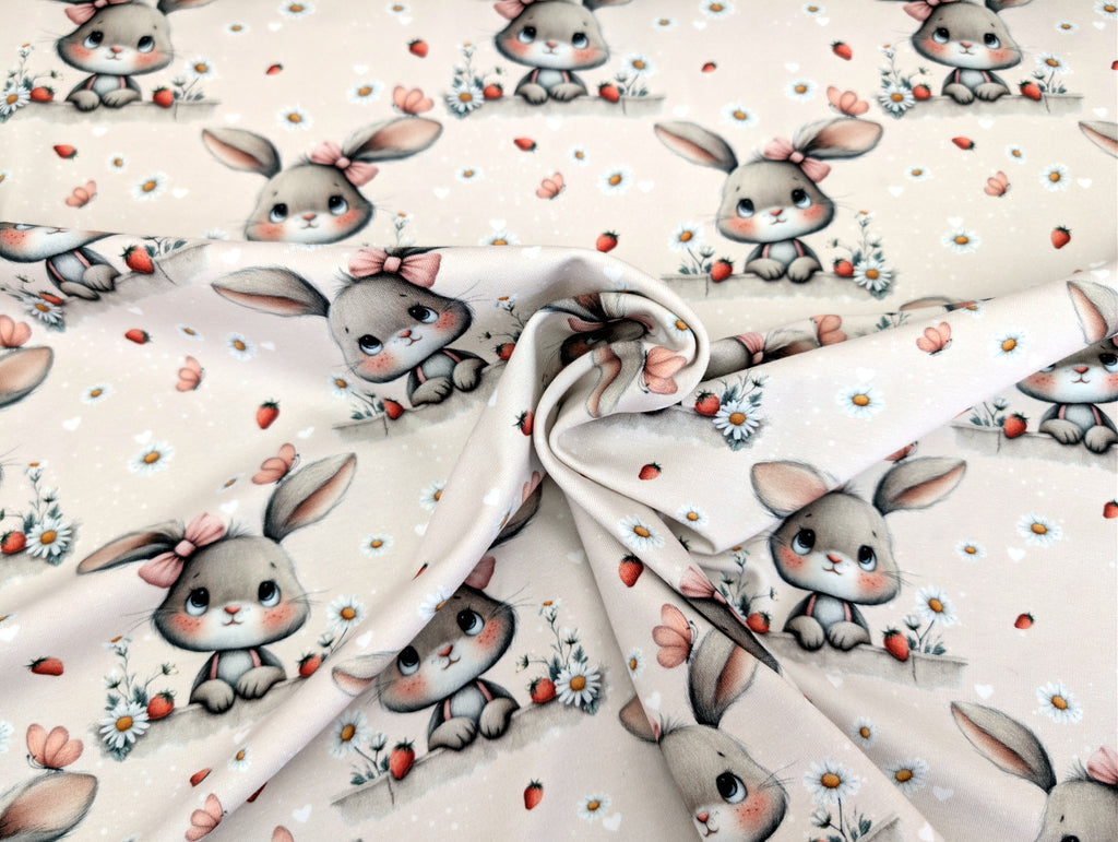 In-house production Cotton Jersey Bunny Girl Daisies
