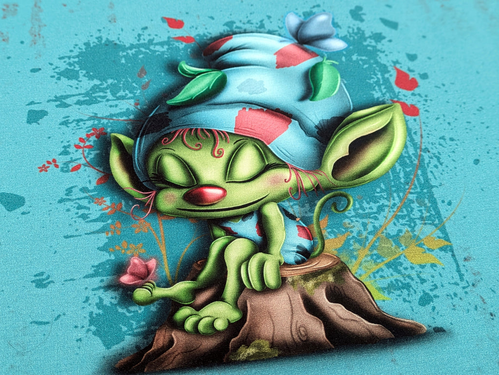 In-house Production French Terry Panel Dreaming Forest Dweller on Green 70 x 165 cm