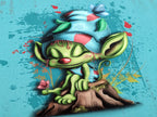 In-house Production French Terry Panel Dreaming Forest Dweller on Green 70 x 165 cm