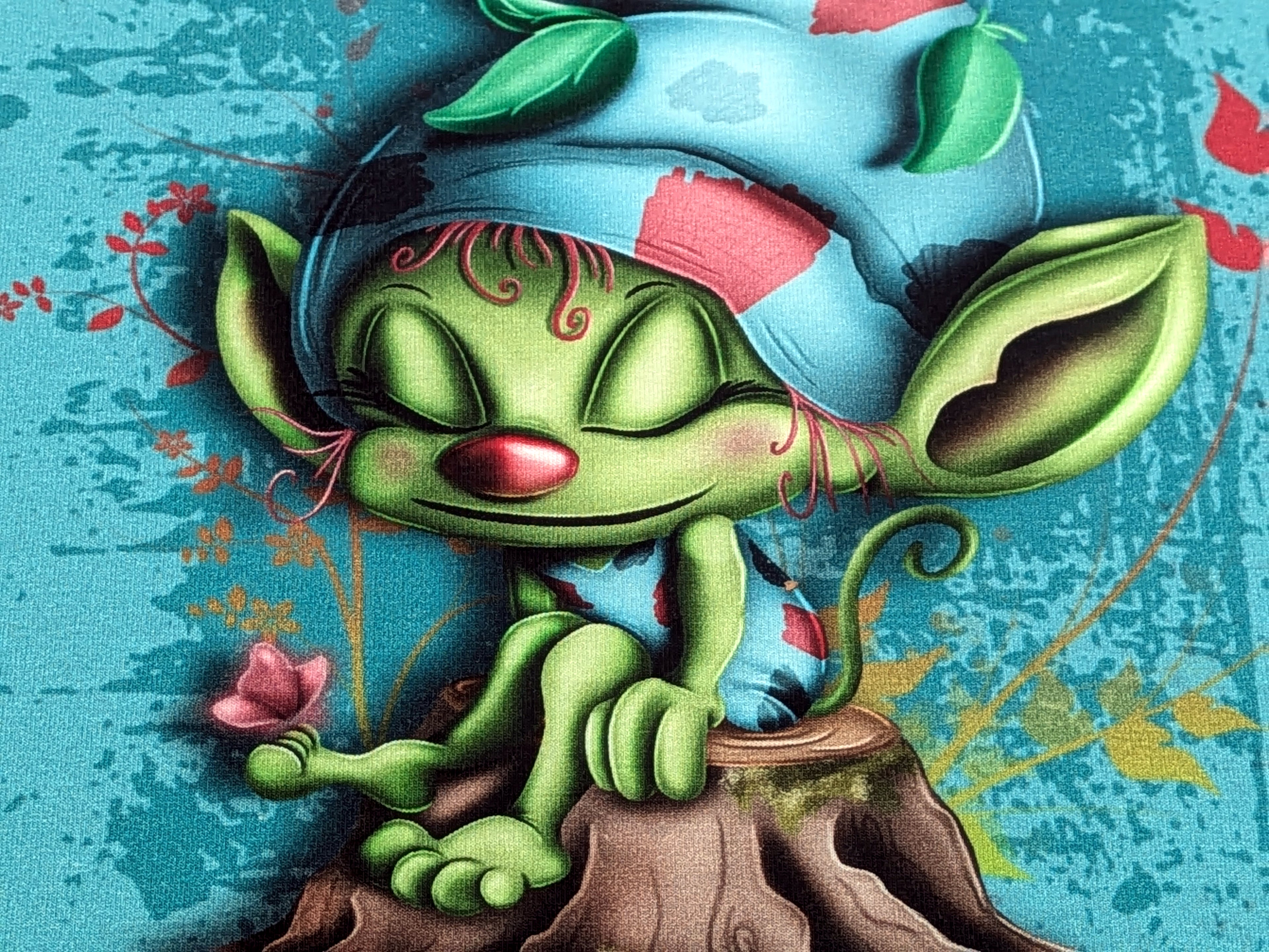 In-house Production French Terry Panel Dreaming Forest Dweller on Green 70 x 165 cm