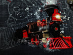 Eigenproduktion Baumwolljersey Panel Eisenbahn Lok auf Grau 65 x 165 cm