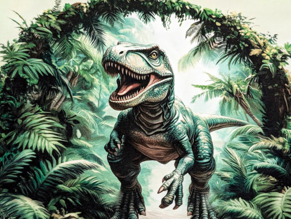 In-house Production Cotton Jersey Panel Dino Rex Palms 80 x 165 cm