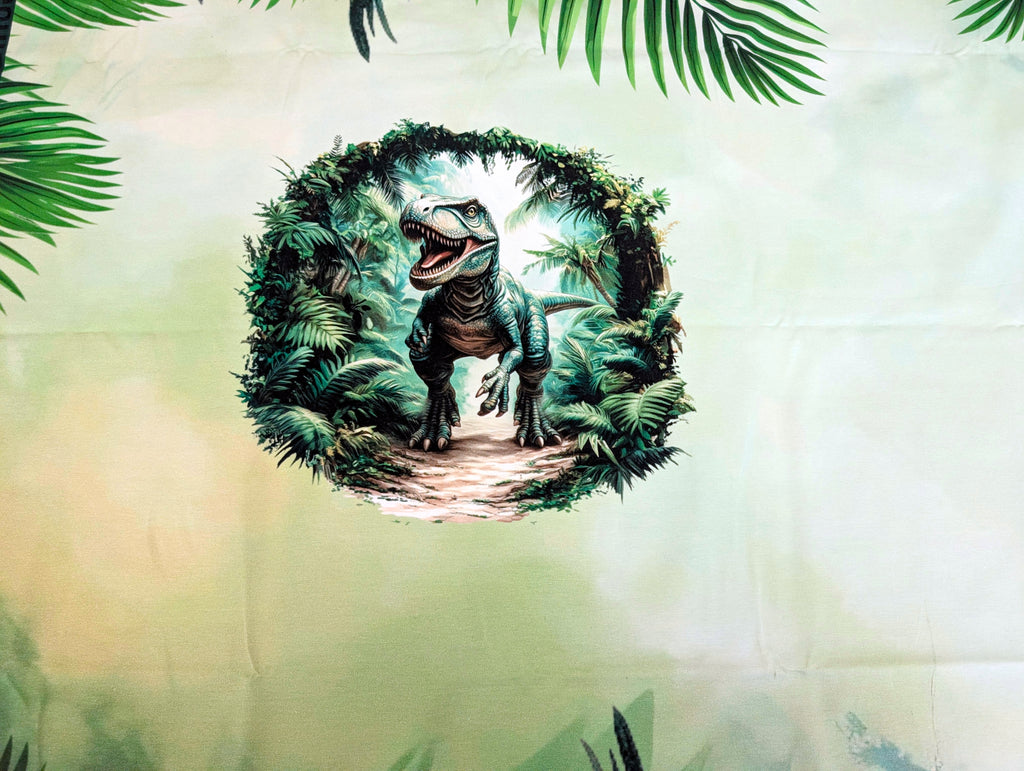 In-house Production Cotton Jersey Panel Dino Rex Palms 80 x 165 cm