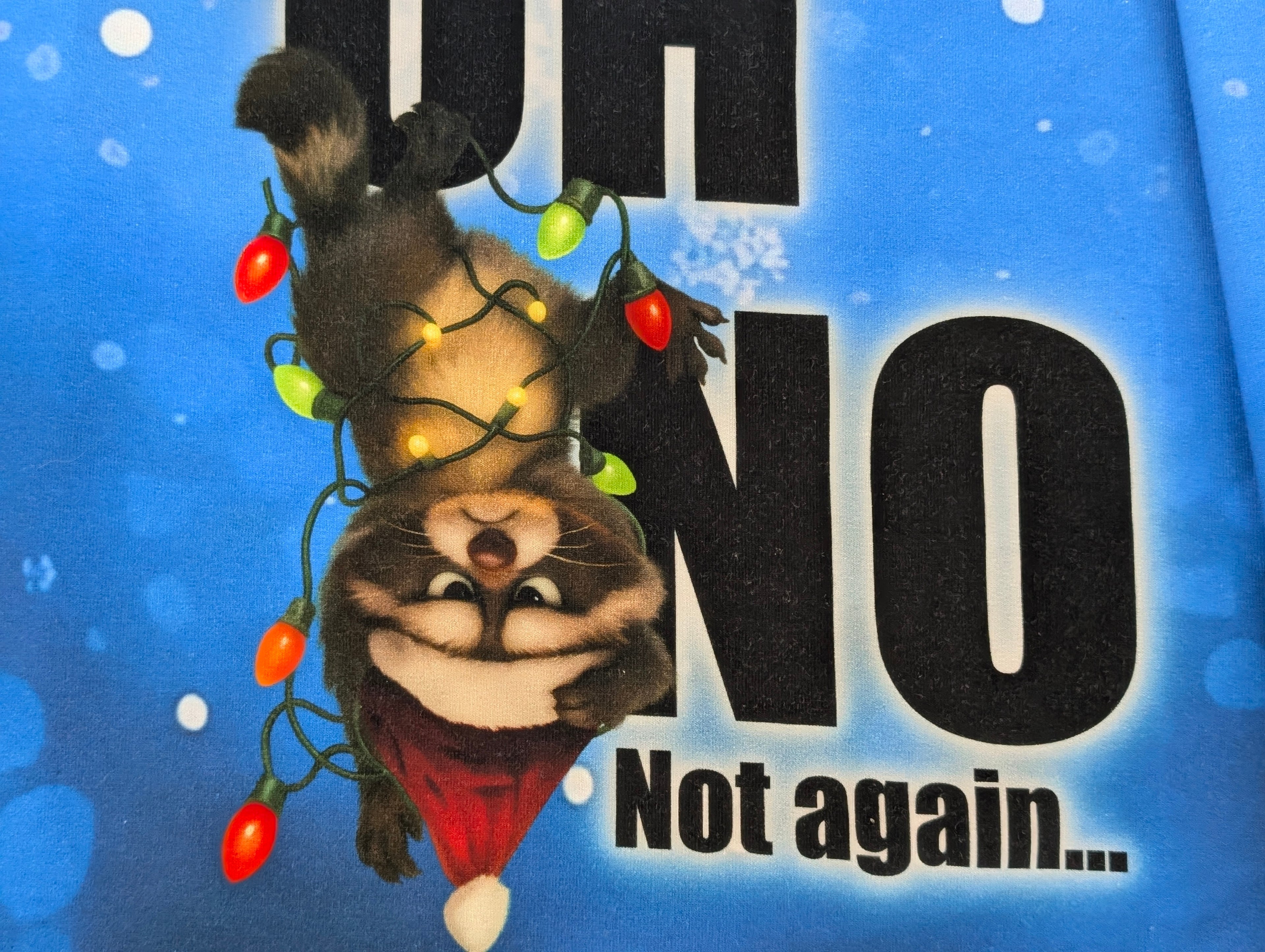 In-house Production Panel French Terry Raccoon Oh No Winter Design on Blue 80 x 165 cm