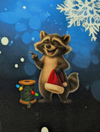 In-house Production Panel French Terry Raccoon Oh No Winter Design on Blue 80 x 165 cm