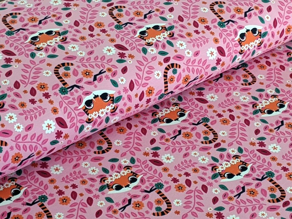 Cotton jersey cute tiger pink