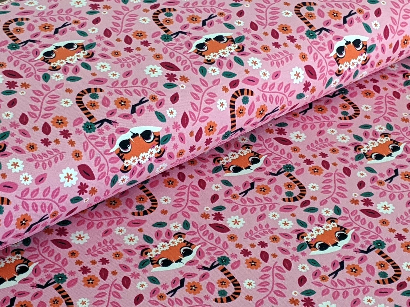 Cotton jersey cute tiger pink