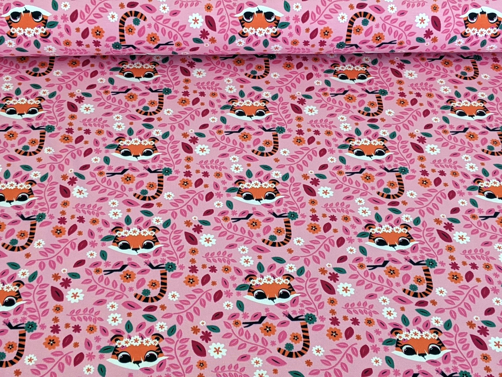 Cotton jersey cute tiger pink