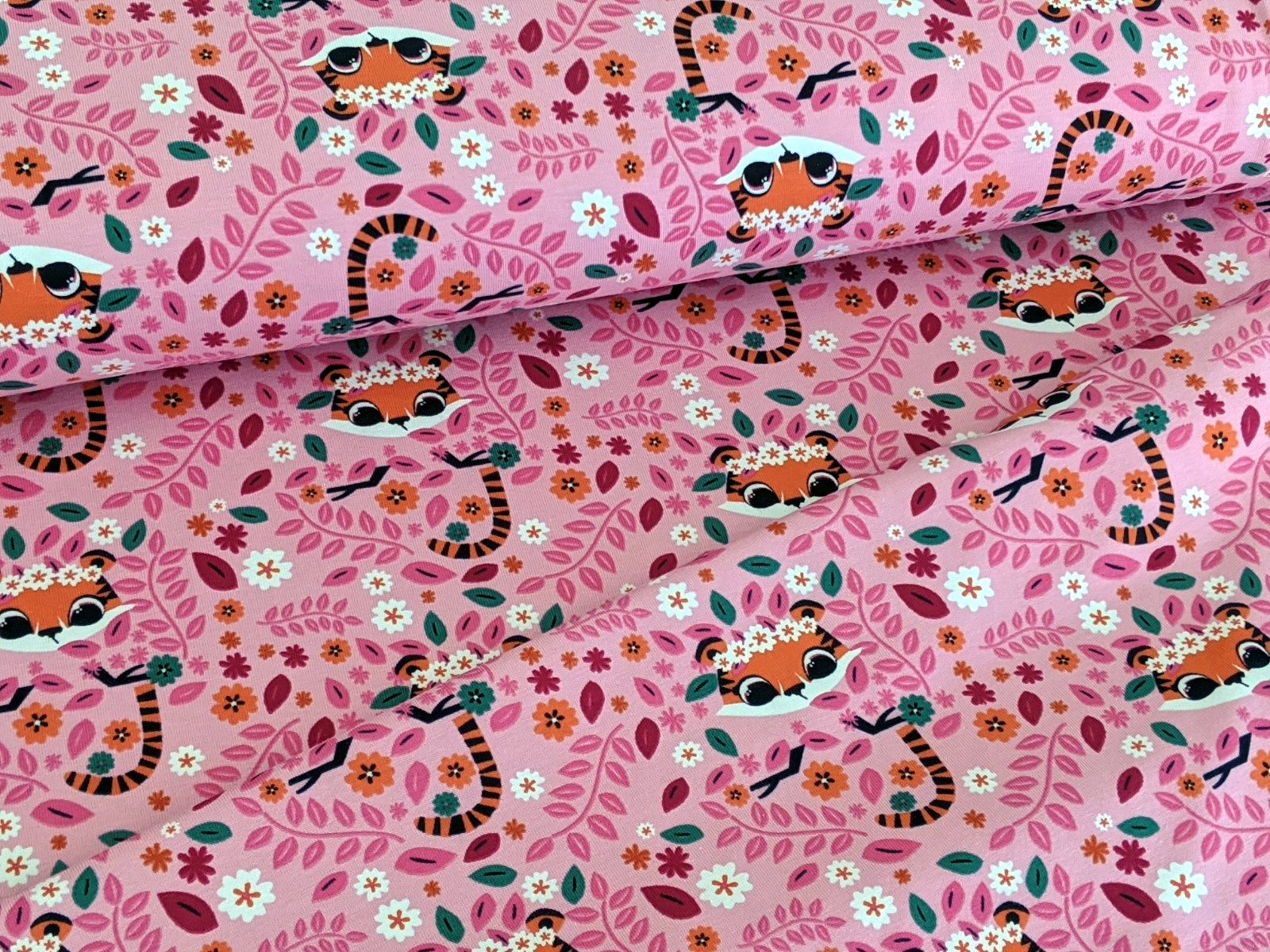 Cotton jersey cute tiger pink