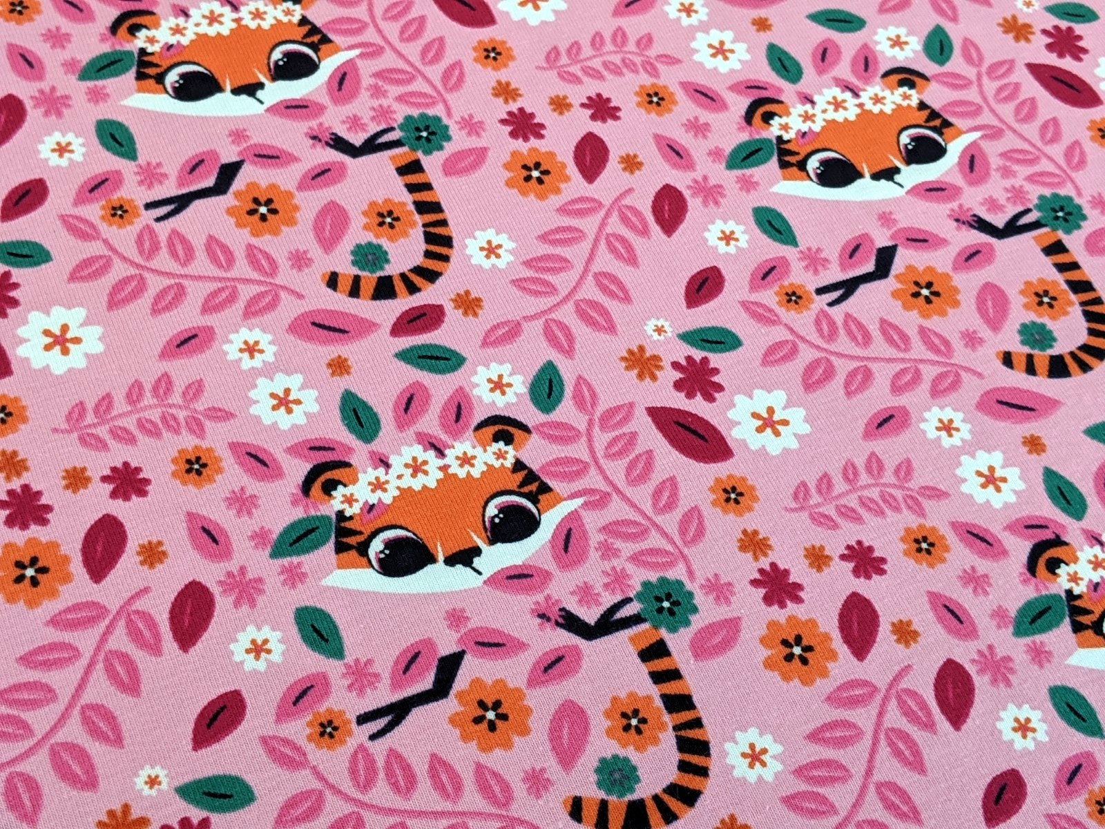 Cotton jersey cute tiger pink