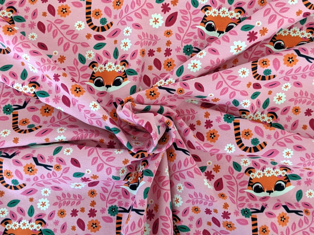 Cotton jersey cute tiger pink