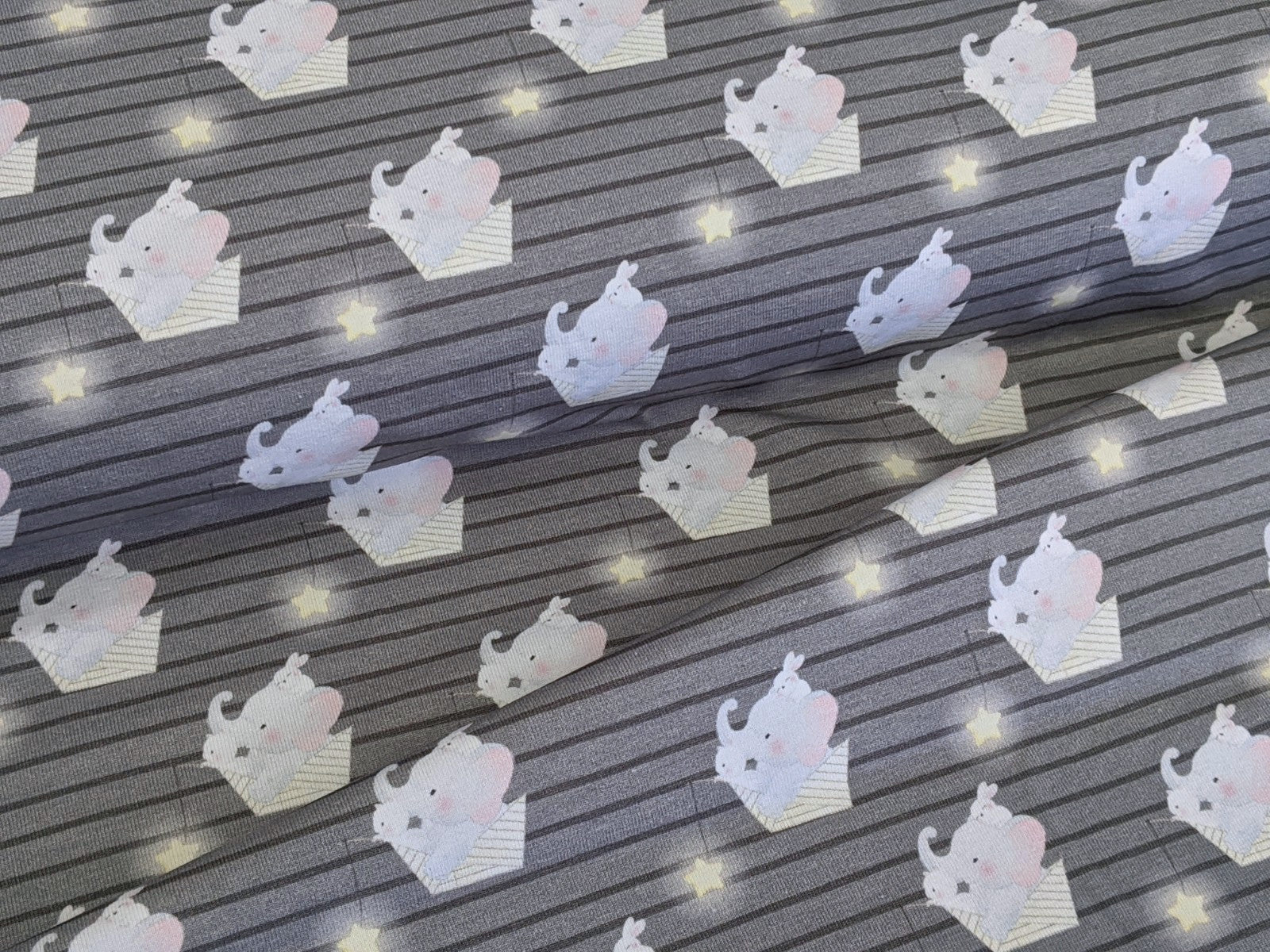 Cotton Jersey Elephant Boats Grey