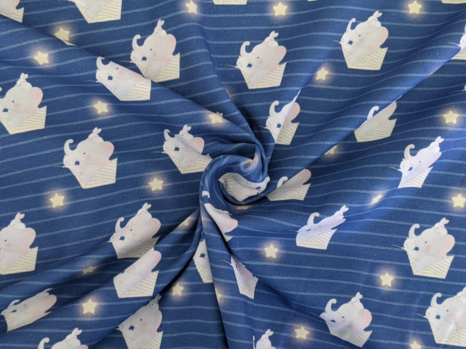 Cotton Jersey Elephant Boats Blue