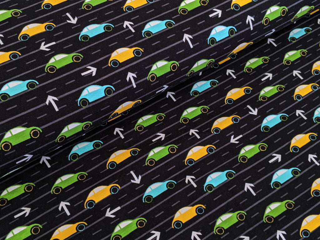 Cotton Jersey Car Track Black