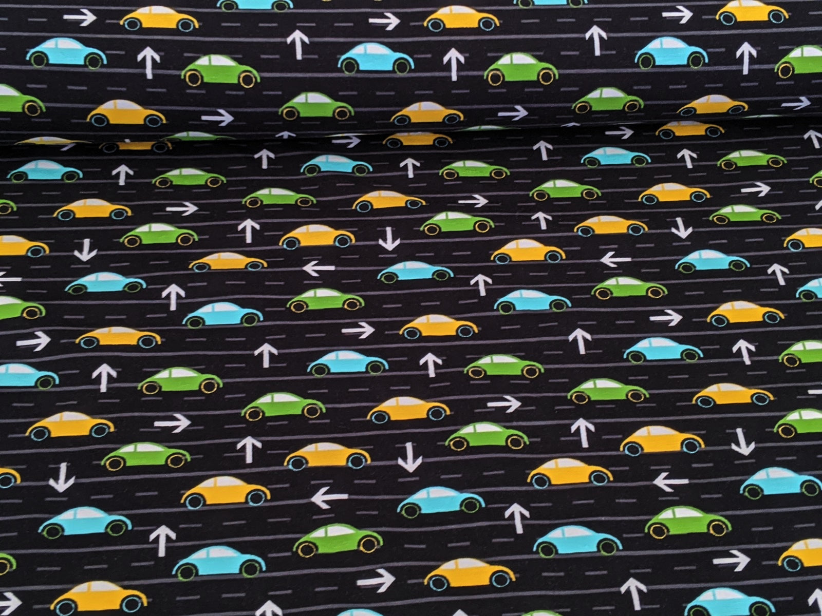 Cotton Jersey Car Track Black