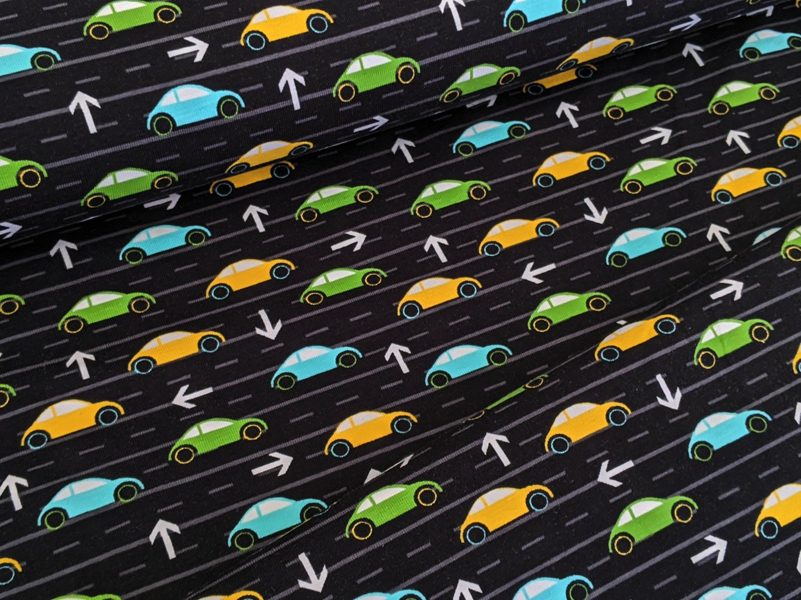 Cotton Jersey Car Track Black