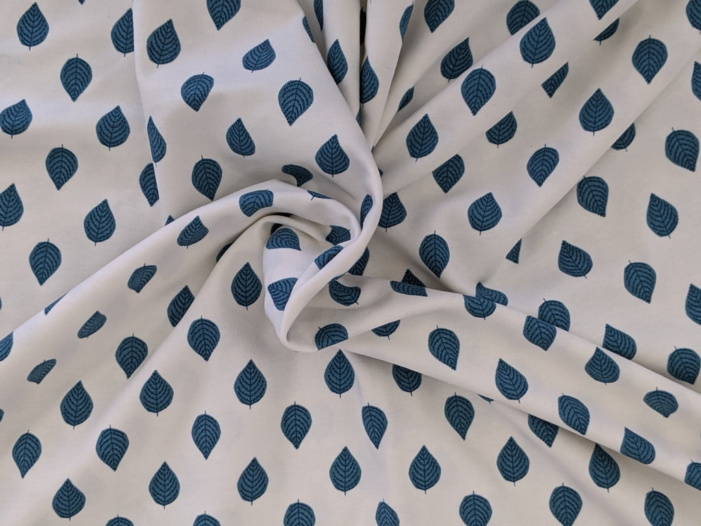 Cotton Jersey Small Leaves Cream/White