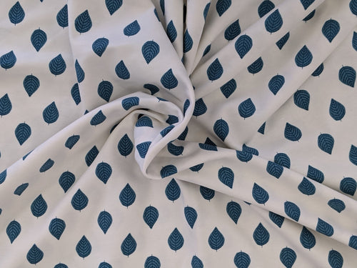 Baumwolljersey Kleine Blätter Creme/Weiß