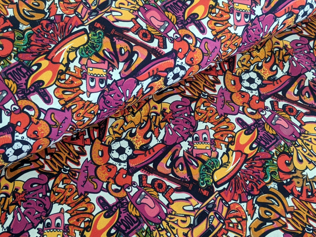 Cotton Jersey Comic Graffiti Kids Soccer Pink
