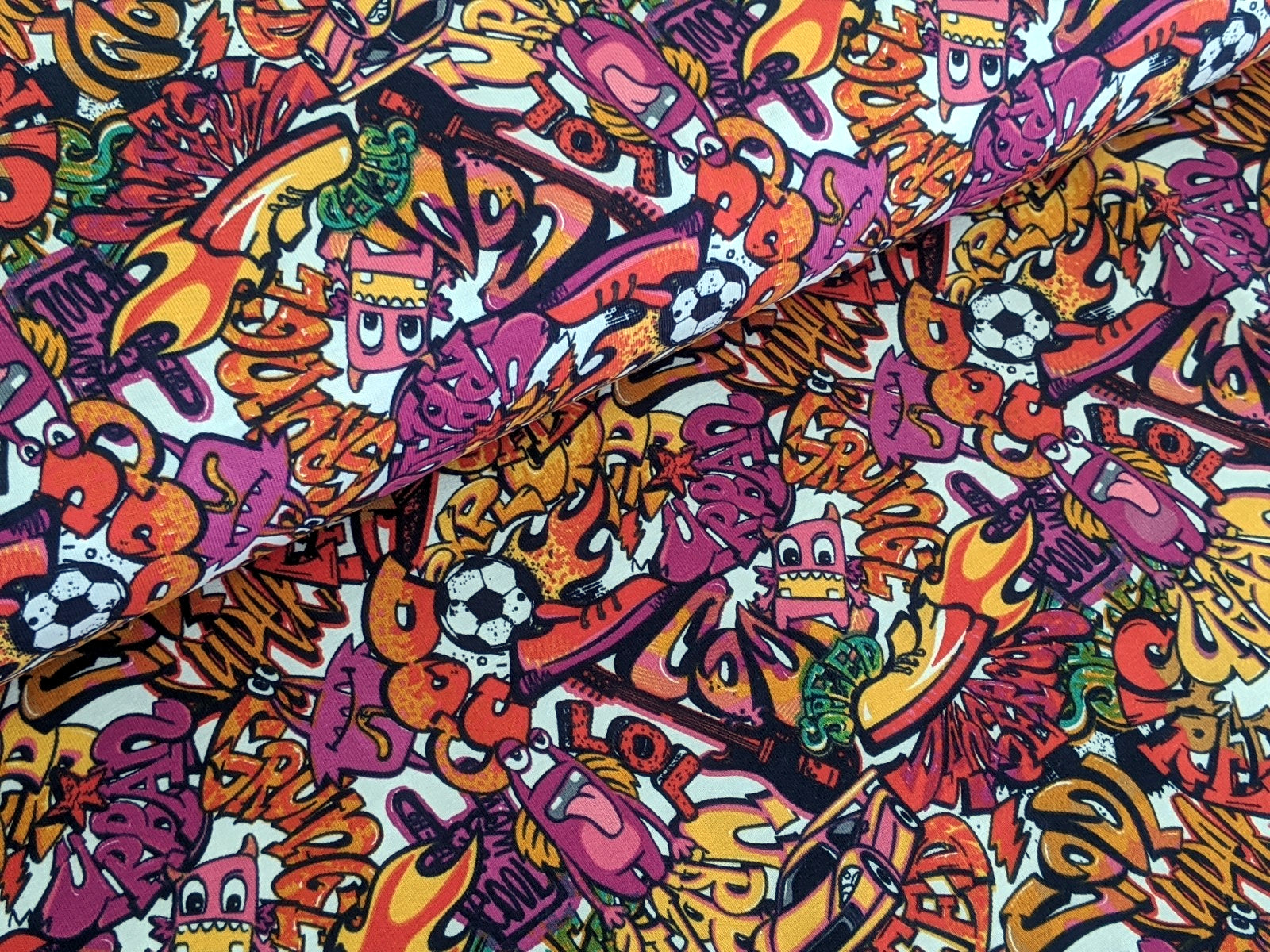 Cotton Jersey Comic Graffiti Kids Soccer Pink