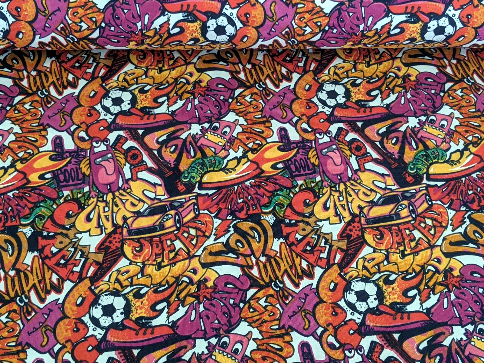 Cotton Jersey Comic Graffiti Kids Soccer Pink