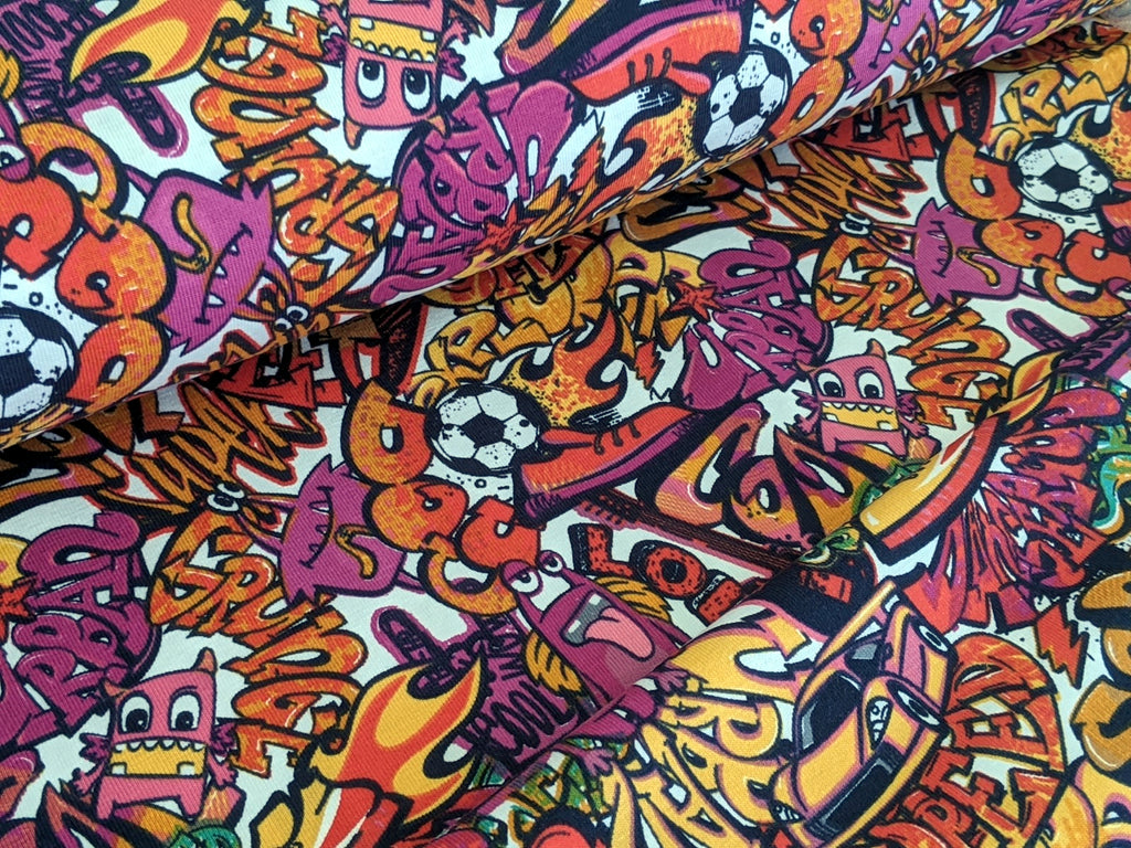 Cotton Jersey Comic Graffiti Kids Soccer Pink