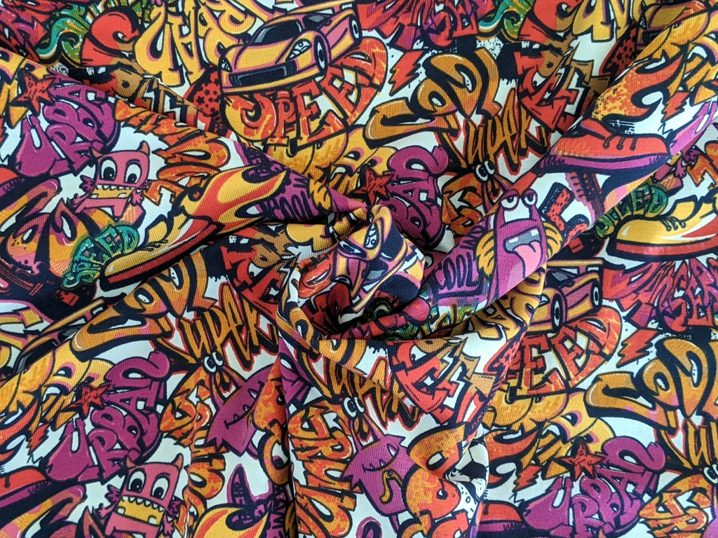Cotton Jersey Comic Graffiti Kids Soccer Pink