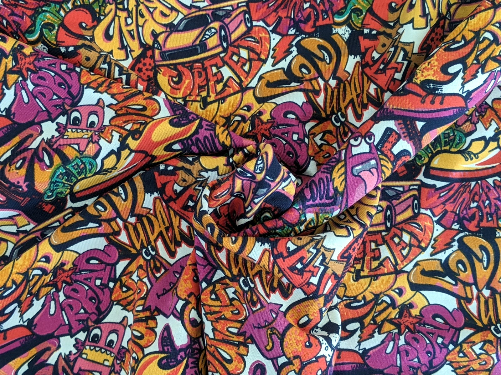 Cotton Jersey Comic Graffiti Kids Soccer Pink