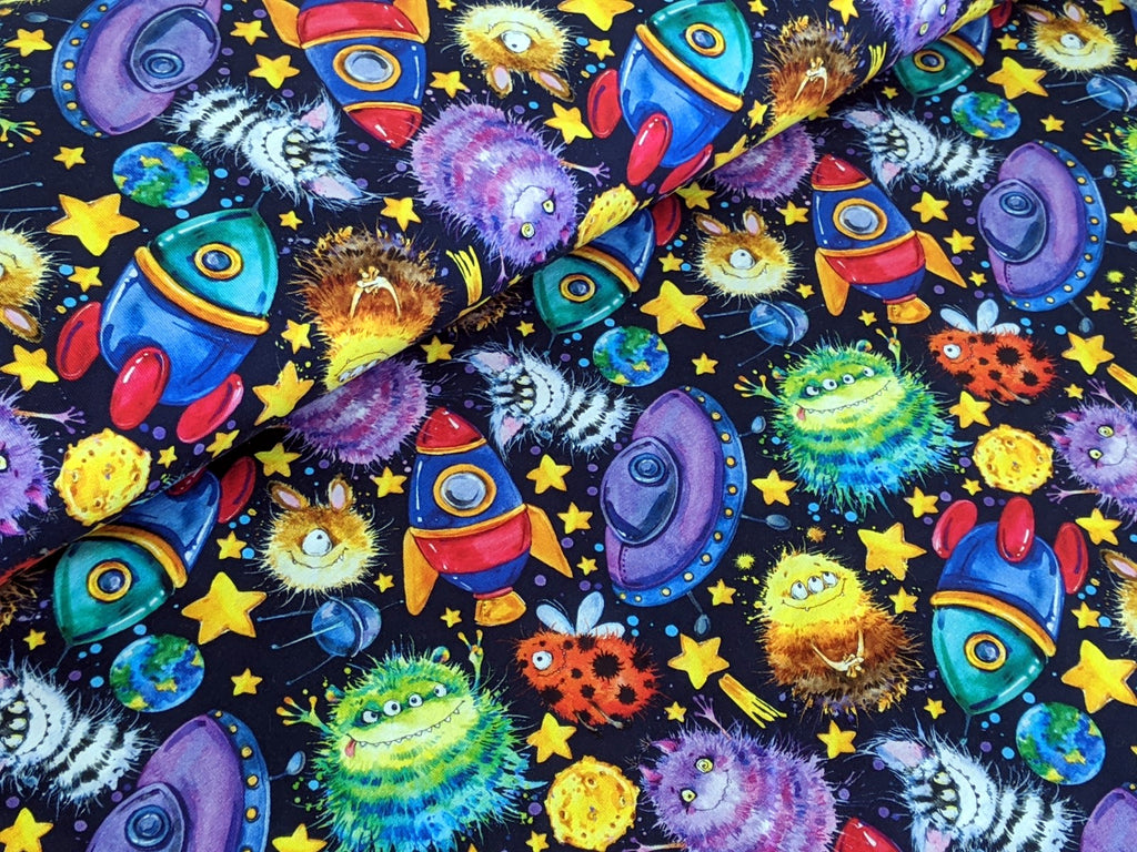 Cotton Jersey Space Cuddle Monster Night Blue