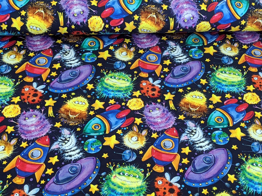 Cotton Jersey Space Cuddle Monster Night Blue