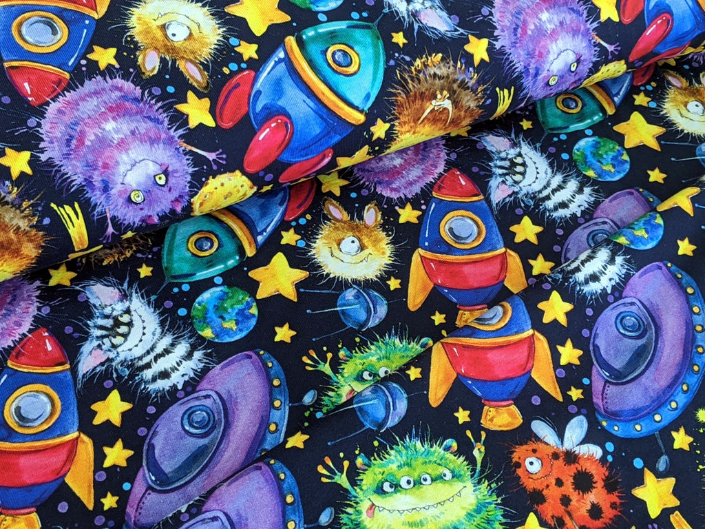 Cotton Jersey Space Cuddle Monster Night Blue